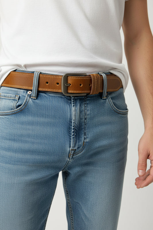 Brown Leather Belt – Minimal Design for Men's