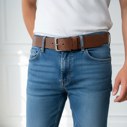 Textured Leather Belt Brown