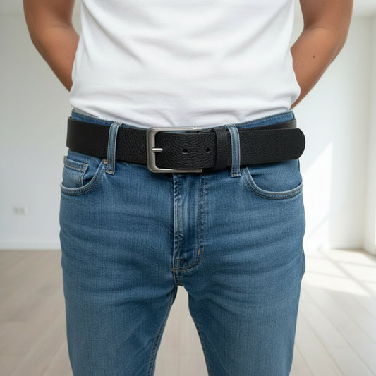 Textured Black Leather Belt
