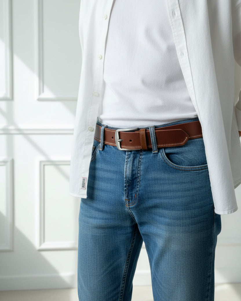 Distressed Maroon Leather Belt