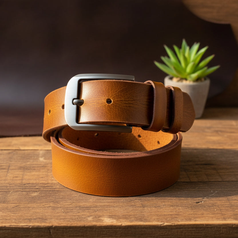 Vintage Look Buffalo Brown Leather Belt