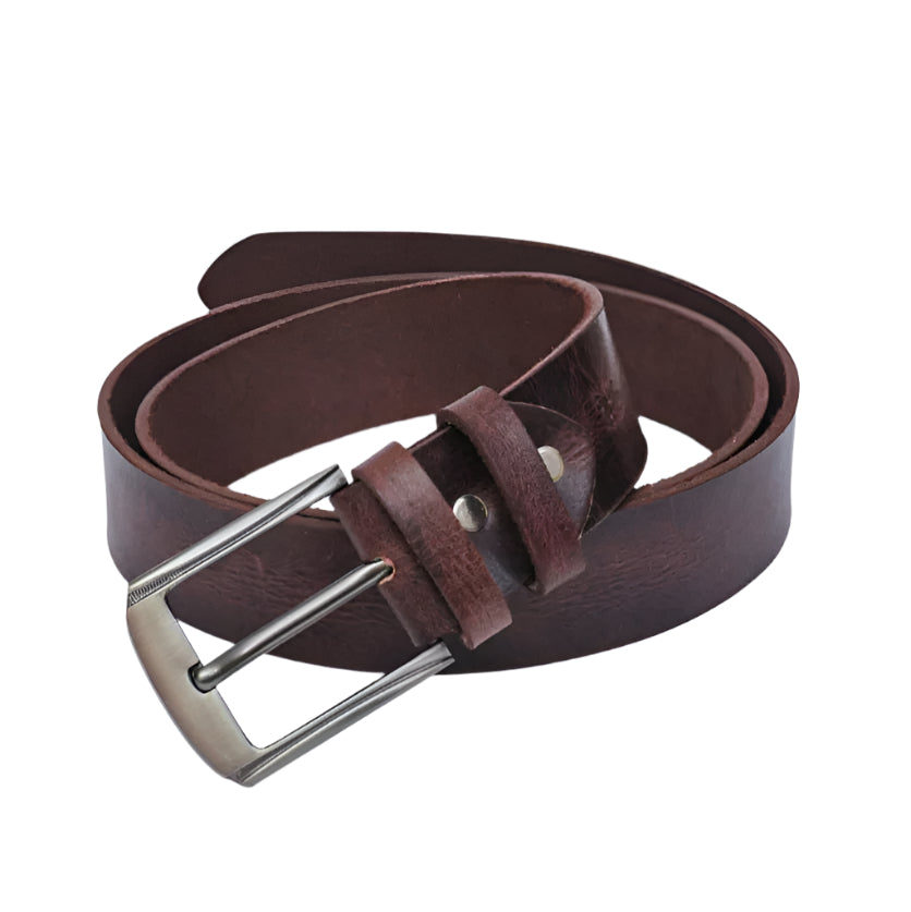 Vintage Look Leather Belt - Dark Brown