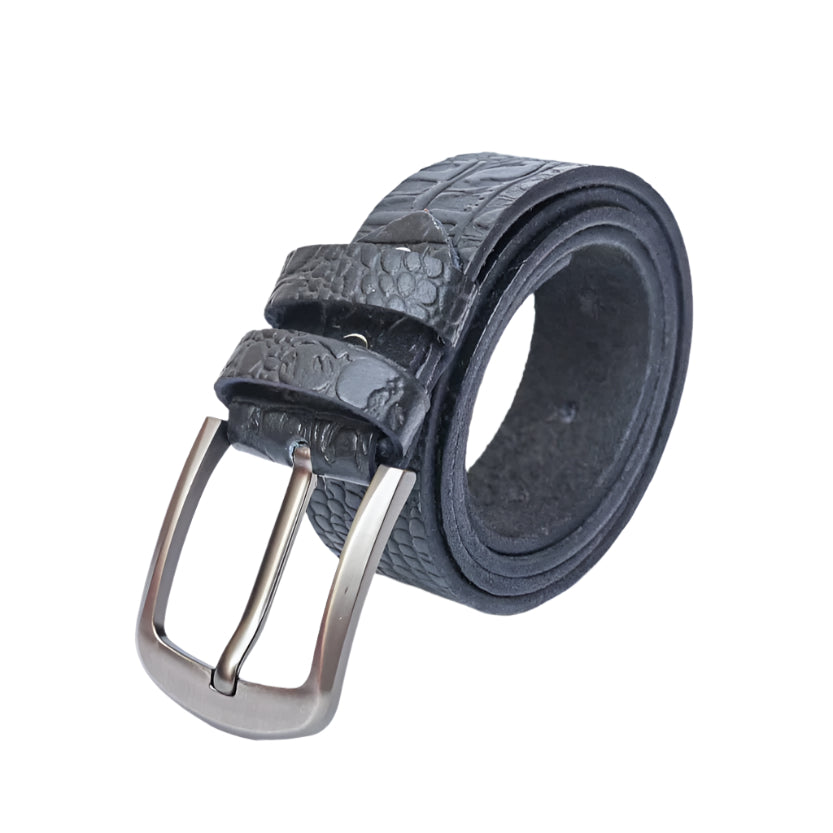Black Textured Leather Belt