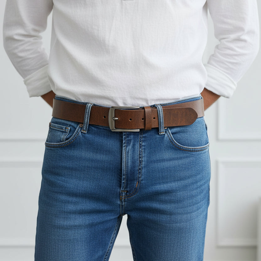 Leather Belt with Strong Buckle - Brown