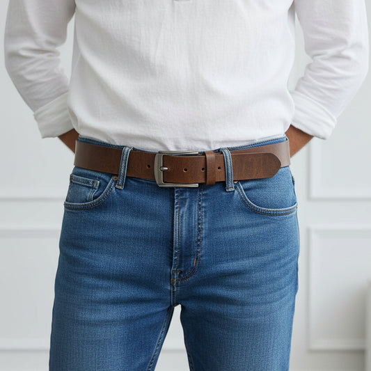 Leather Belt with Strong Buckle - Brown