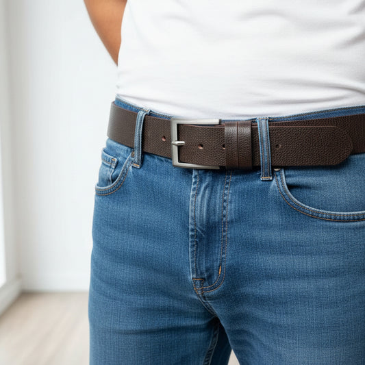 Textured Leather Belt Dark Brown