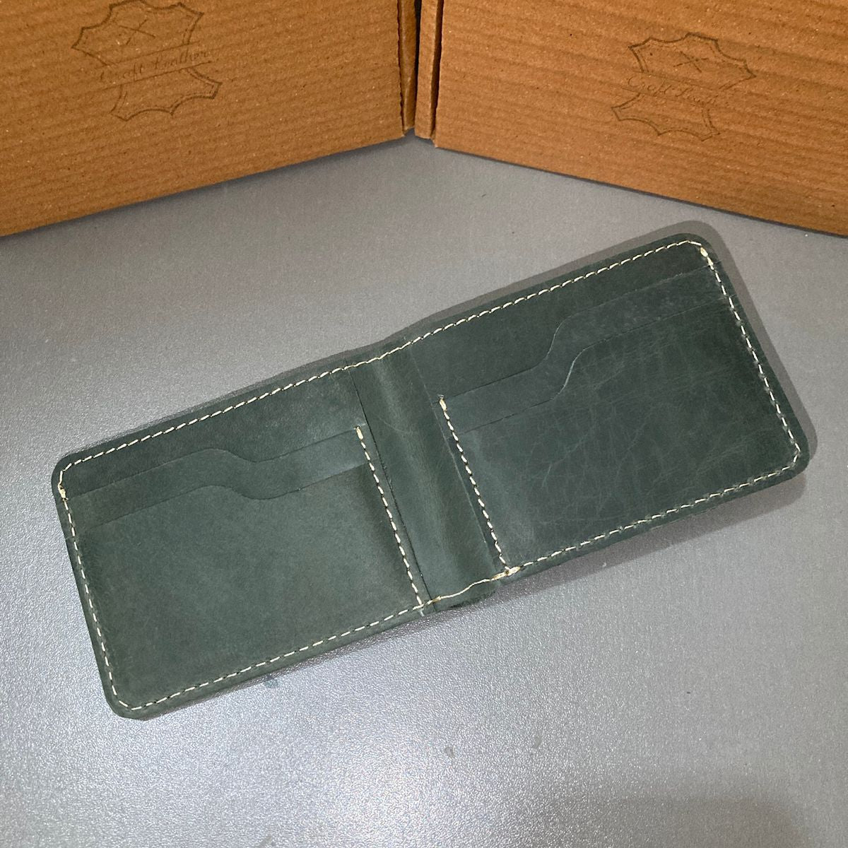 Forest Green Wallet Minimalist Genuine Leather Bifold Design