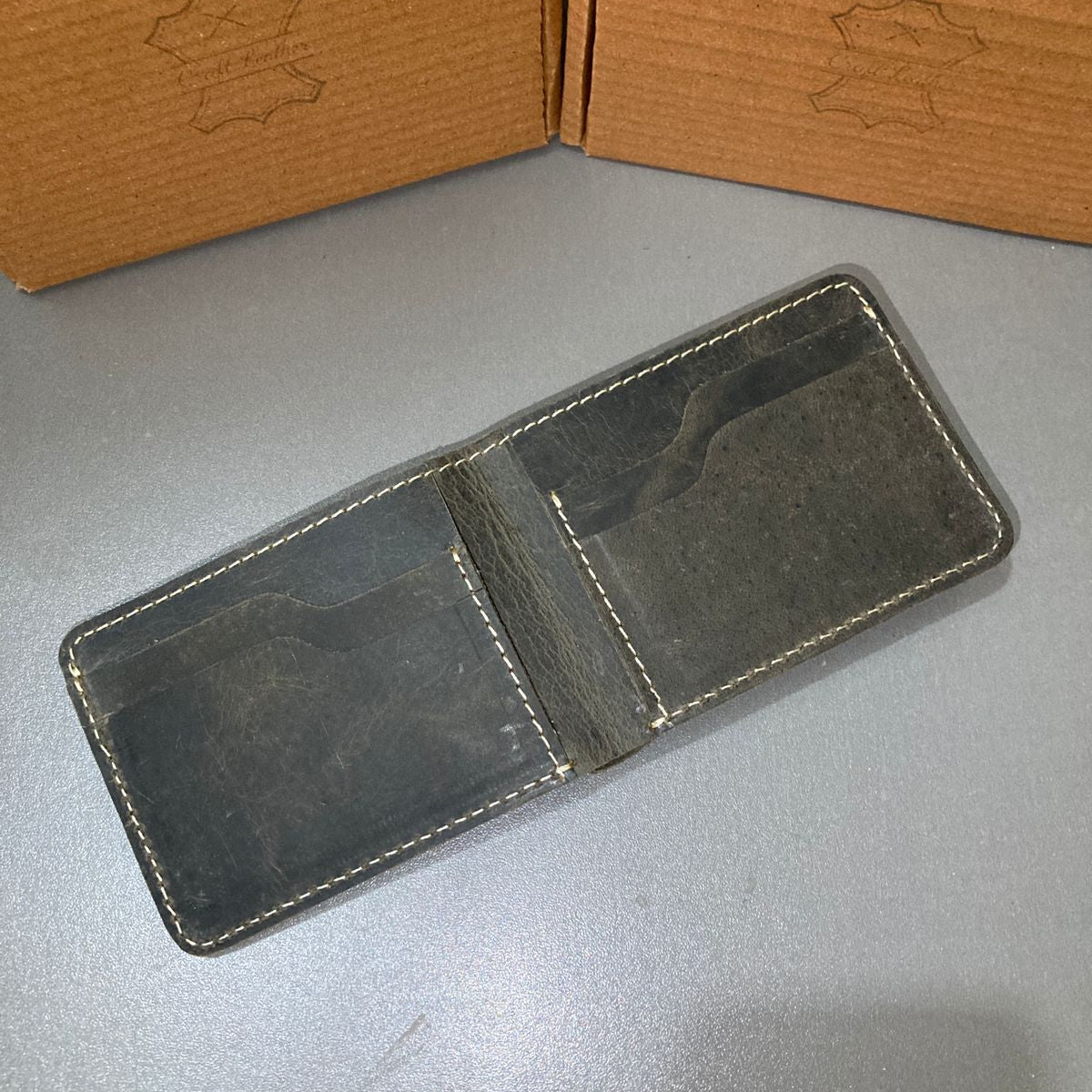 Charcoal Black Wallet Minimalist Genuine Leather Bifold Design