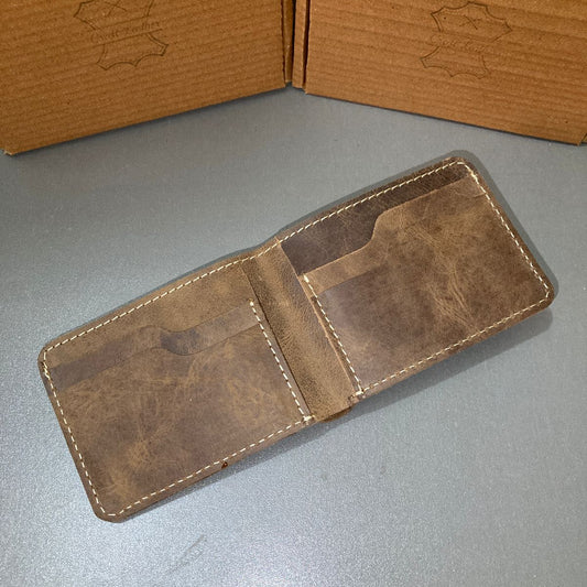 Vintage Tan Wallet Minimalist Genuine Leather Bifold Design