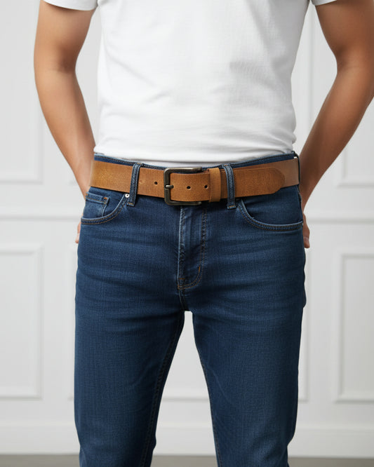 Leather Belt Strong Buckle Casual Camel