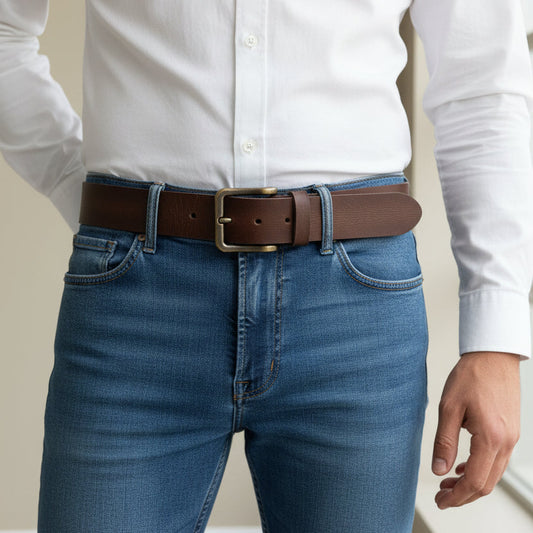Leather Belt Strong Buckle Casual Dark Brown