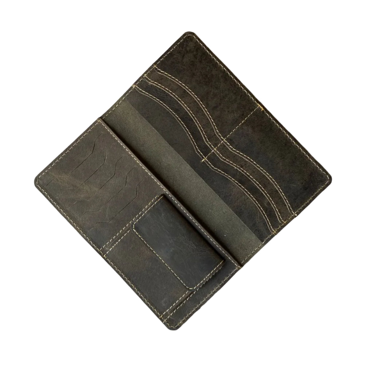 Premium Leather Long Wallet – Deep Olive