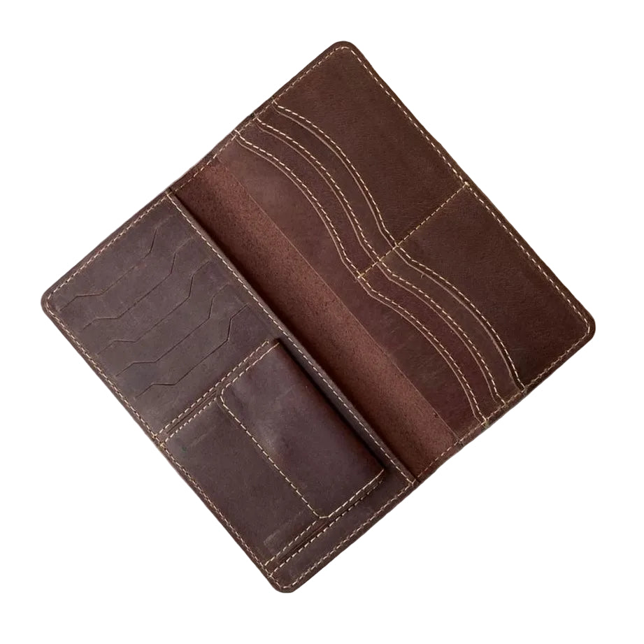 Premium Leather Long Wallet – Reddish Brown