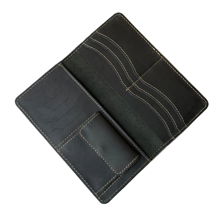 Premium Leather Long Wallet – Charcoal Grey