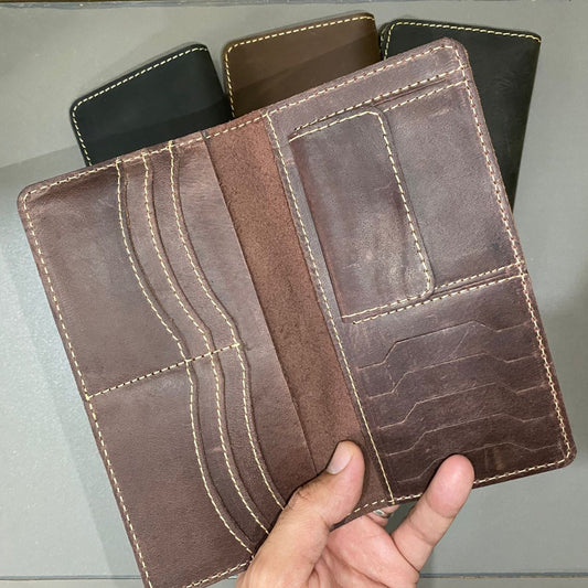 Premium Leather Long Wallet – Reddish Brown