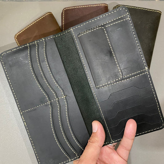 Premium Leather Long Wallet – Charcoal Grey