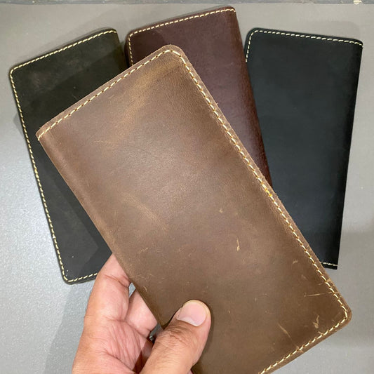 Premium Leather Long Wallet – Brown