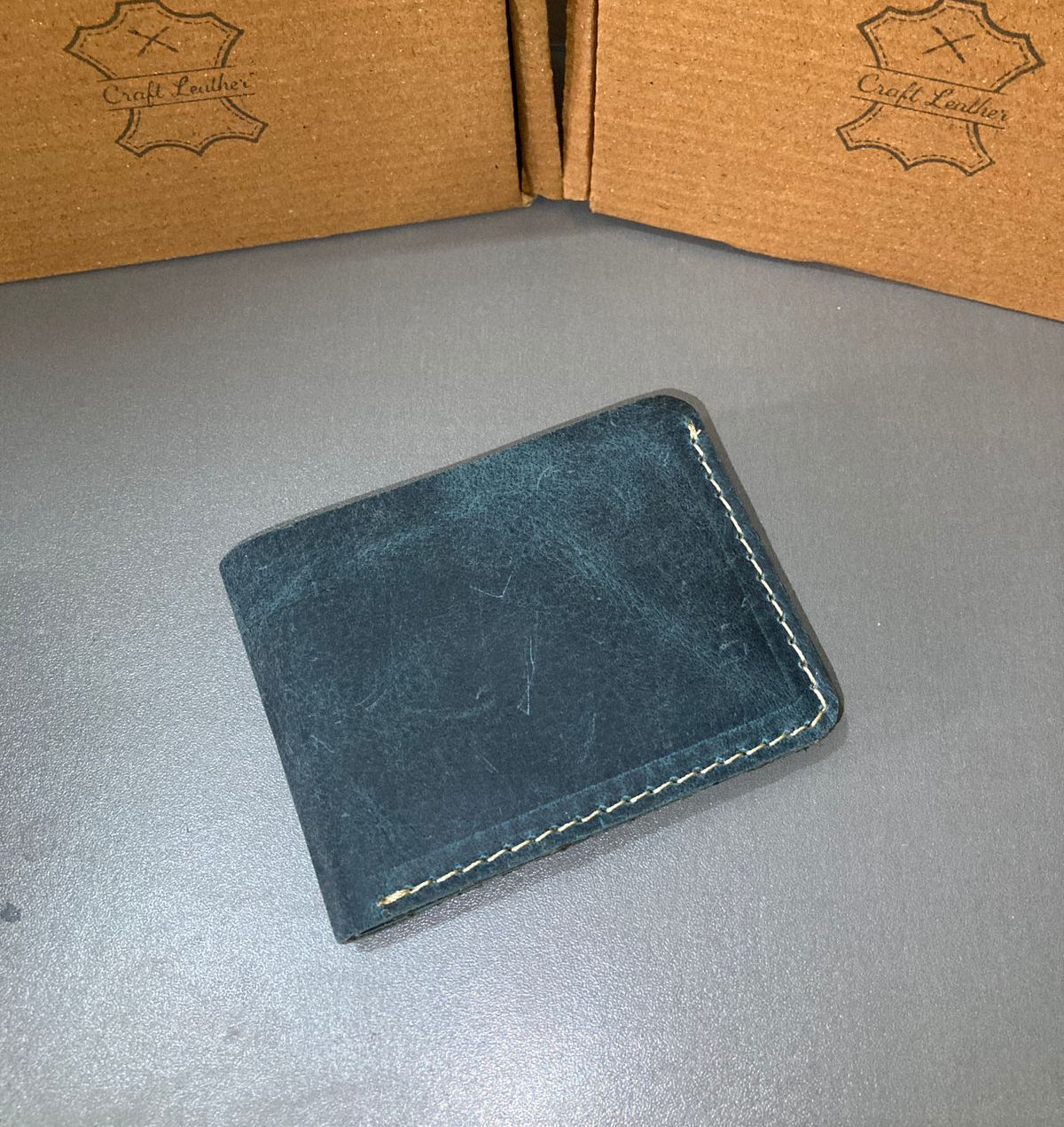 Leather Wallet Slim Bifold Design with Coin Pocket - Teal Blue