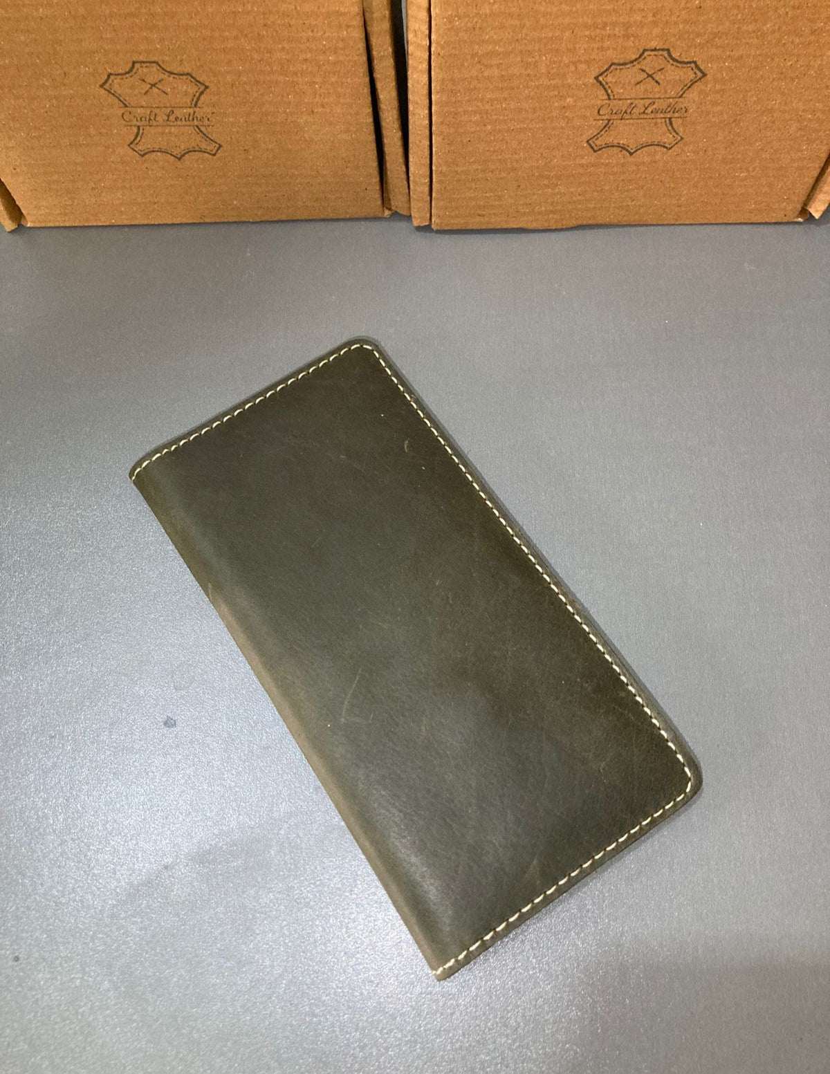 Genuine Leather Long Wallet – Olive Green