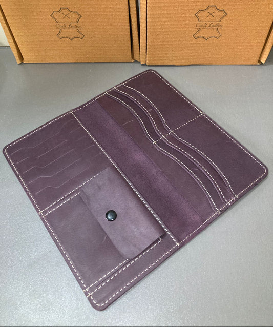 Genuine Leather Long Wallet – Deep Plum
