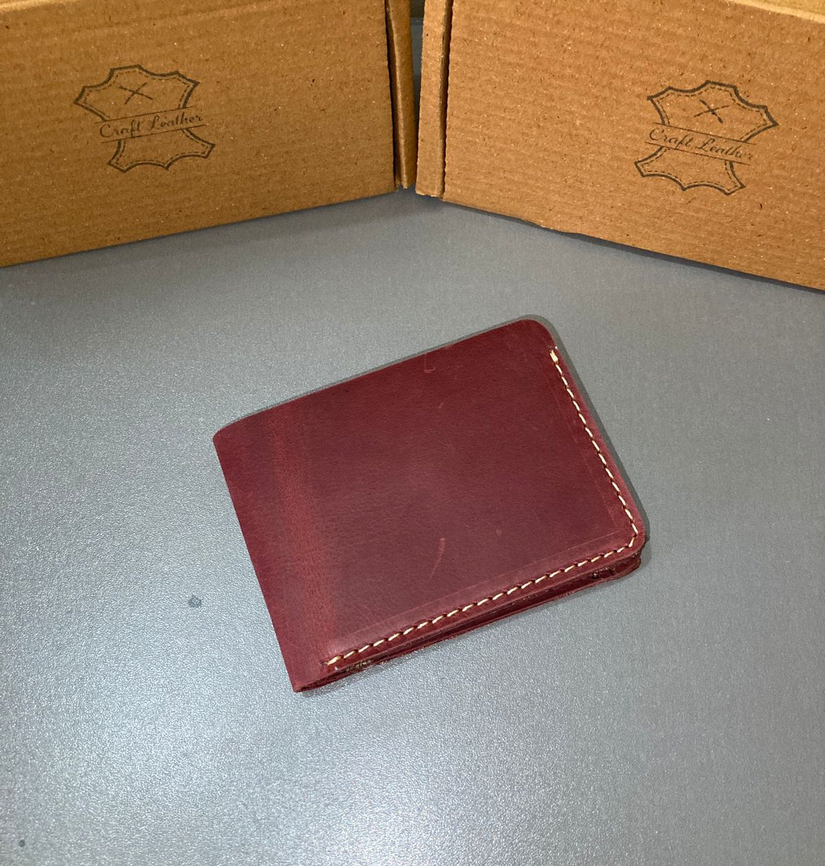 Leather Wallet Slim Bifold Design with Coin Pocket - Mahogany Red