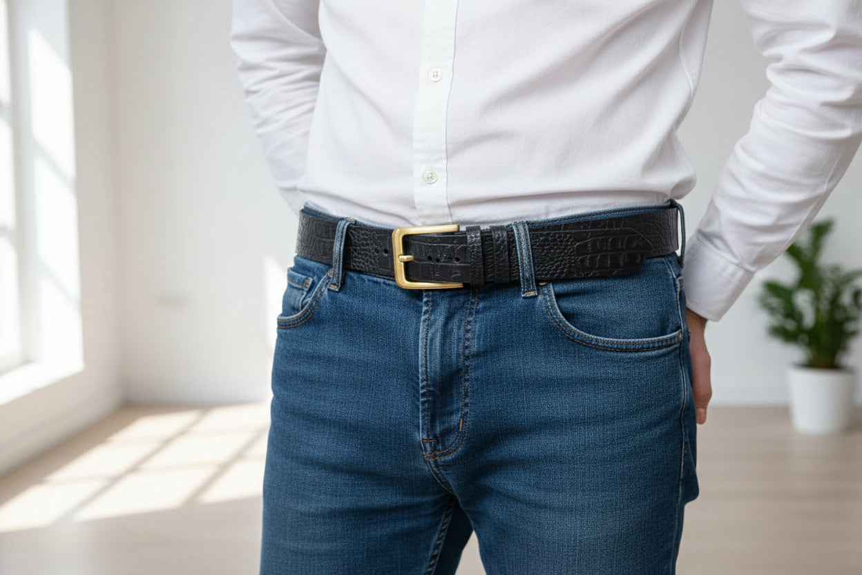 Leather Belt Textured Black