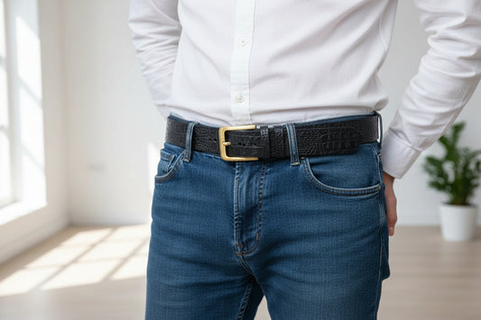 Leather Belt Textured Black