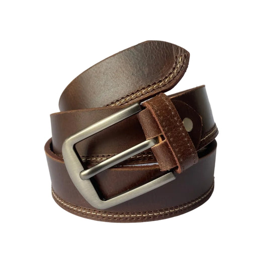 Distressed Dark Brown Leather Belt