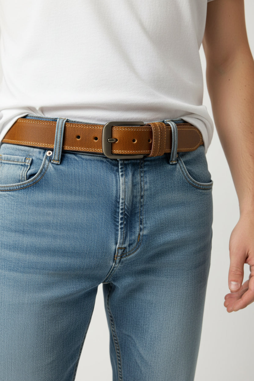 Brown Leather Belt – Minimal Design for Men's