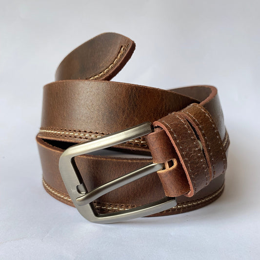 Distressed Dark Brown Leather Belt – Casual Fit