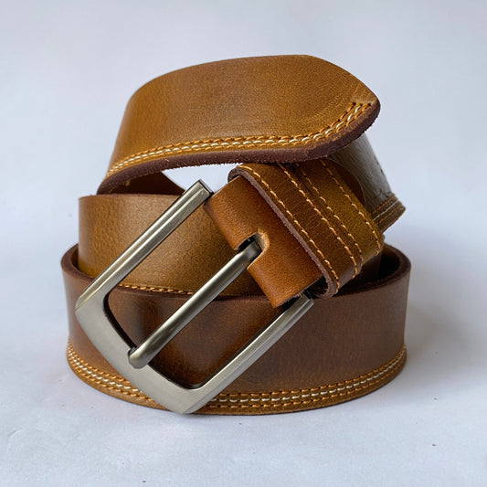 Distressed Brown Leather Belt – Casual Fit