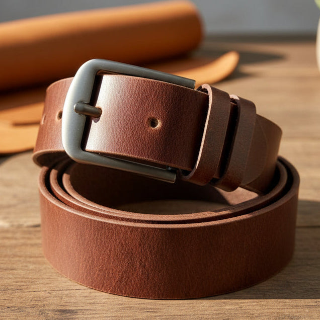 Stylish Men's Buffalo Brown Leather Belt