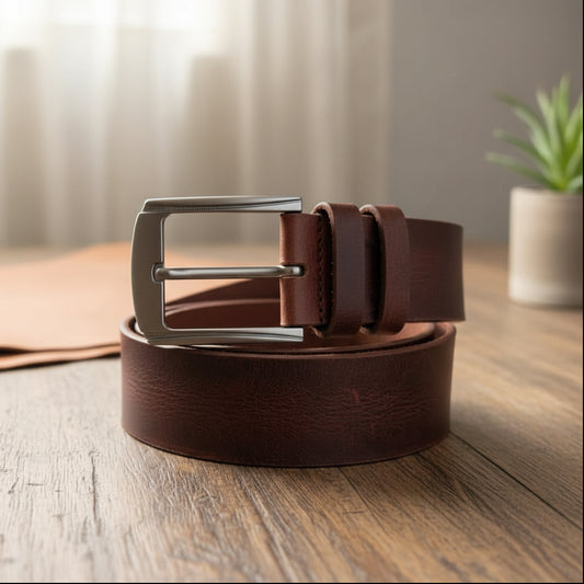 Vintage Look Buffalo Leather Belt - Dark Brown