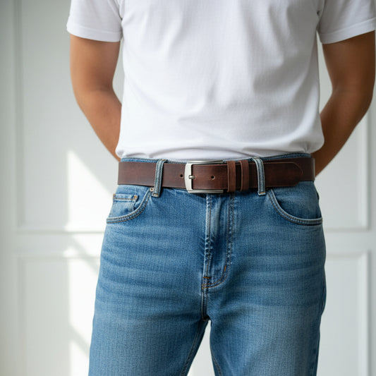 Vintage Look Leather Belt - Dark Brown