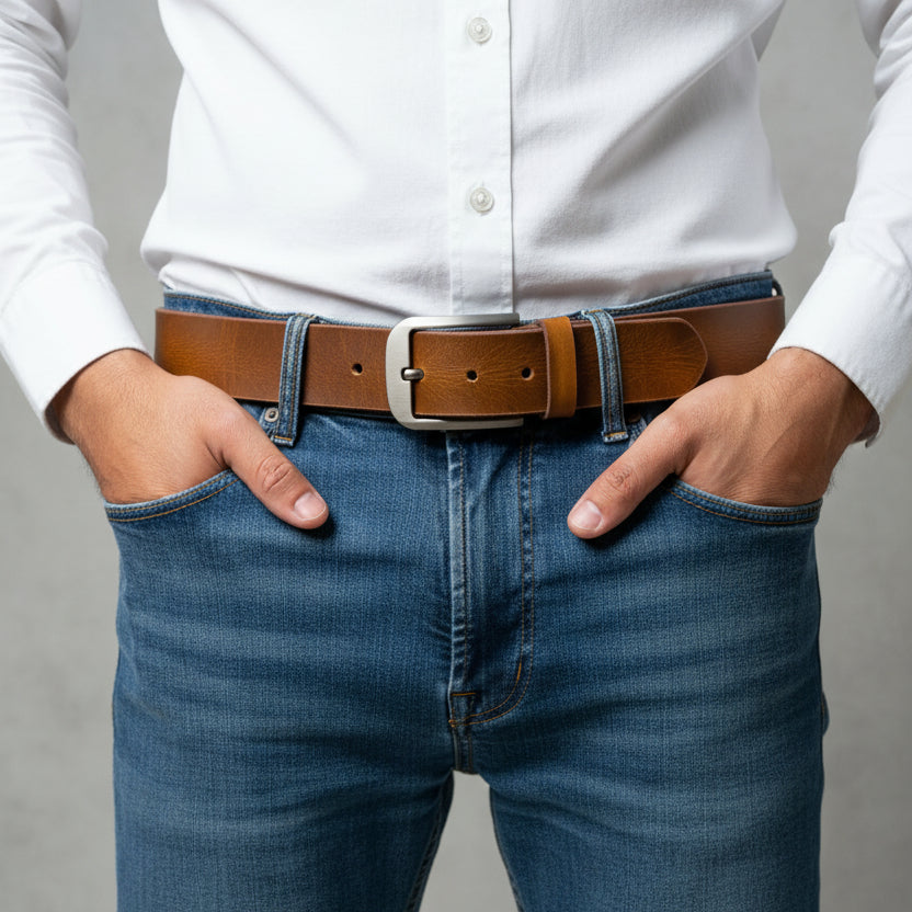 Vintage Look Buffalo Brown Leather Belt
