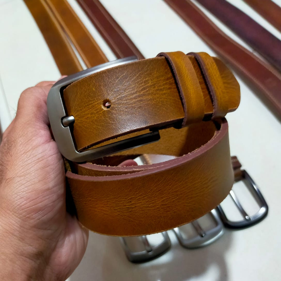 Vintage Look Buffalo Brown Leather Belt