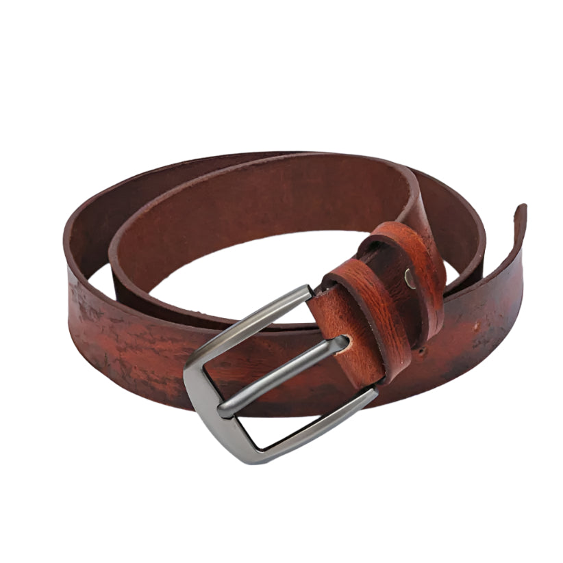 Vintage Look Leather Belt - Tan Brown