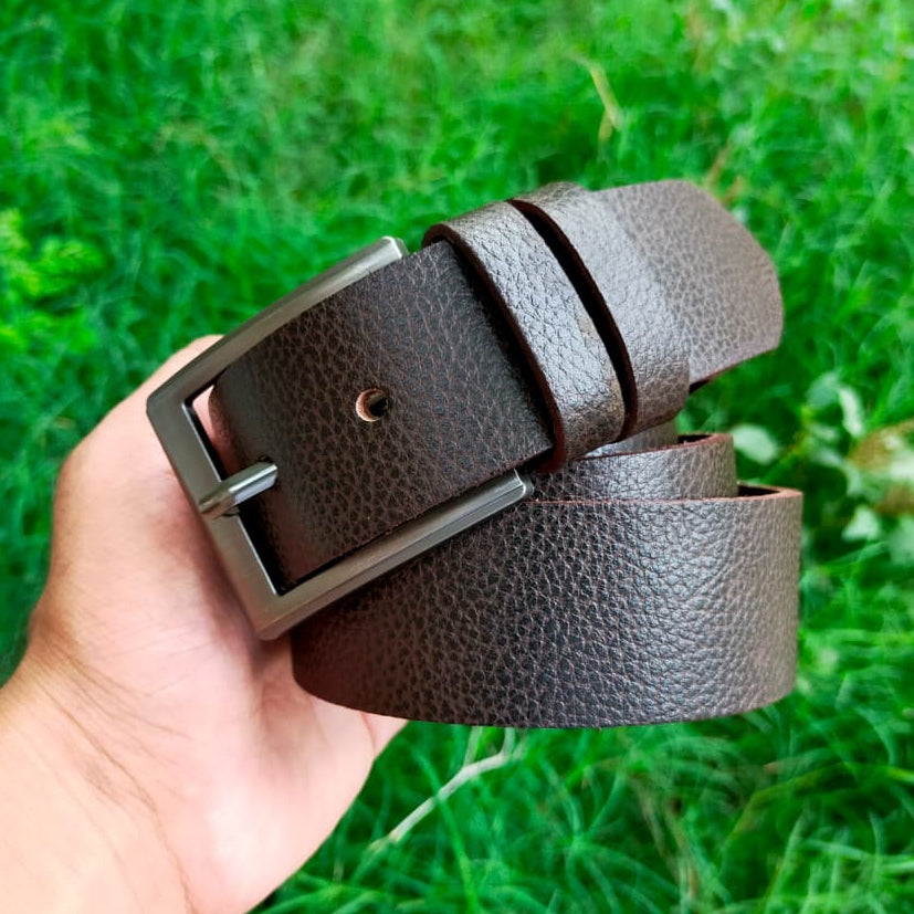 Textured Leather Belt Dark Brown