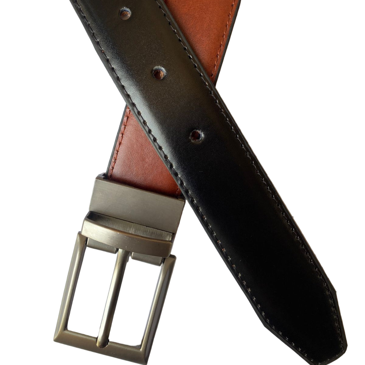 2-in-1 Double-Sided Laminated Leather Belt for Men – Black & Brown