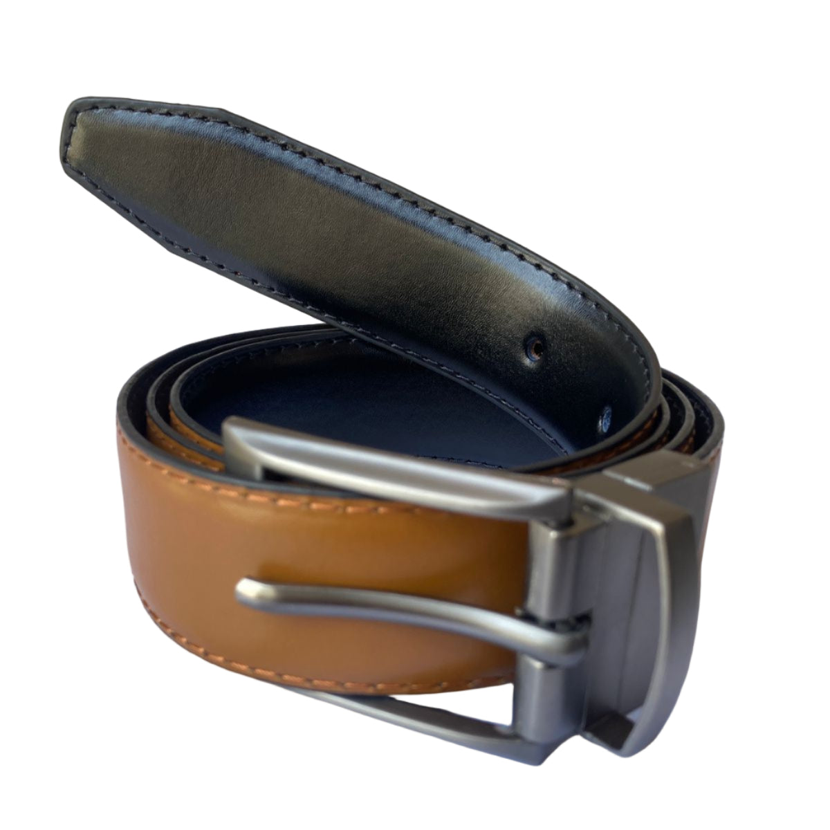2-in-1 Double-Sided Laminated Leather Belt for Men – Black & Camel