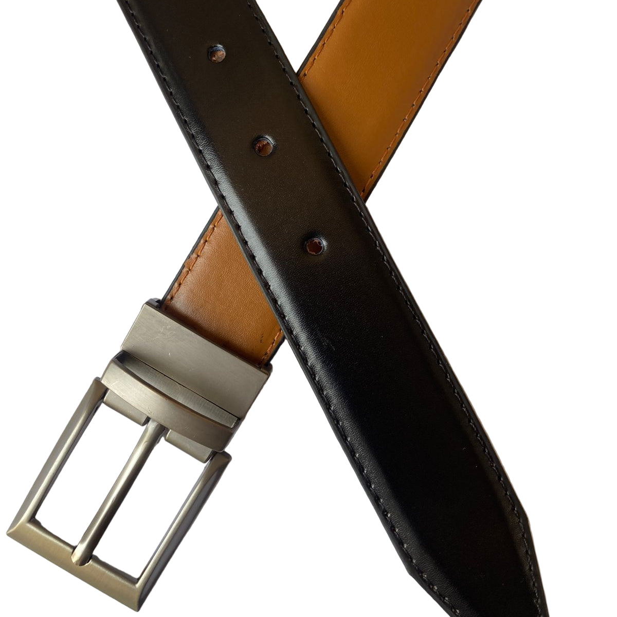 2-in-1 Double-Sided Laminated Leather Belt for Men – Black & Camel