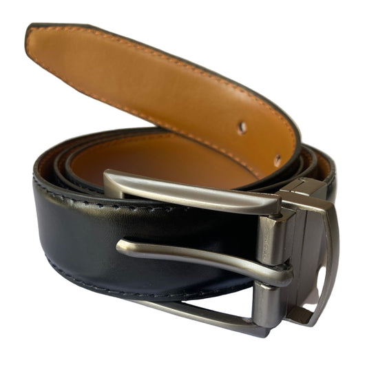 2-in-1 Double-Sided Laminated Leather Belt for Men – Black & Camel