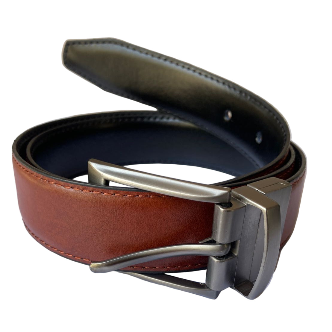 2-in-1 Double-Sided Laminated Leather Belt for Men – Black & Brown