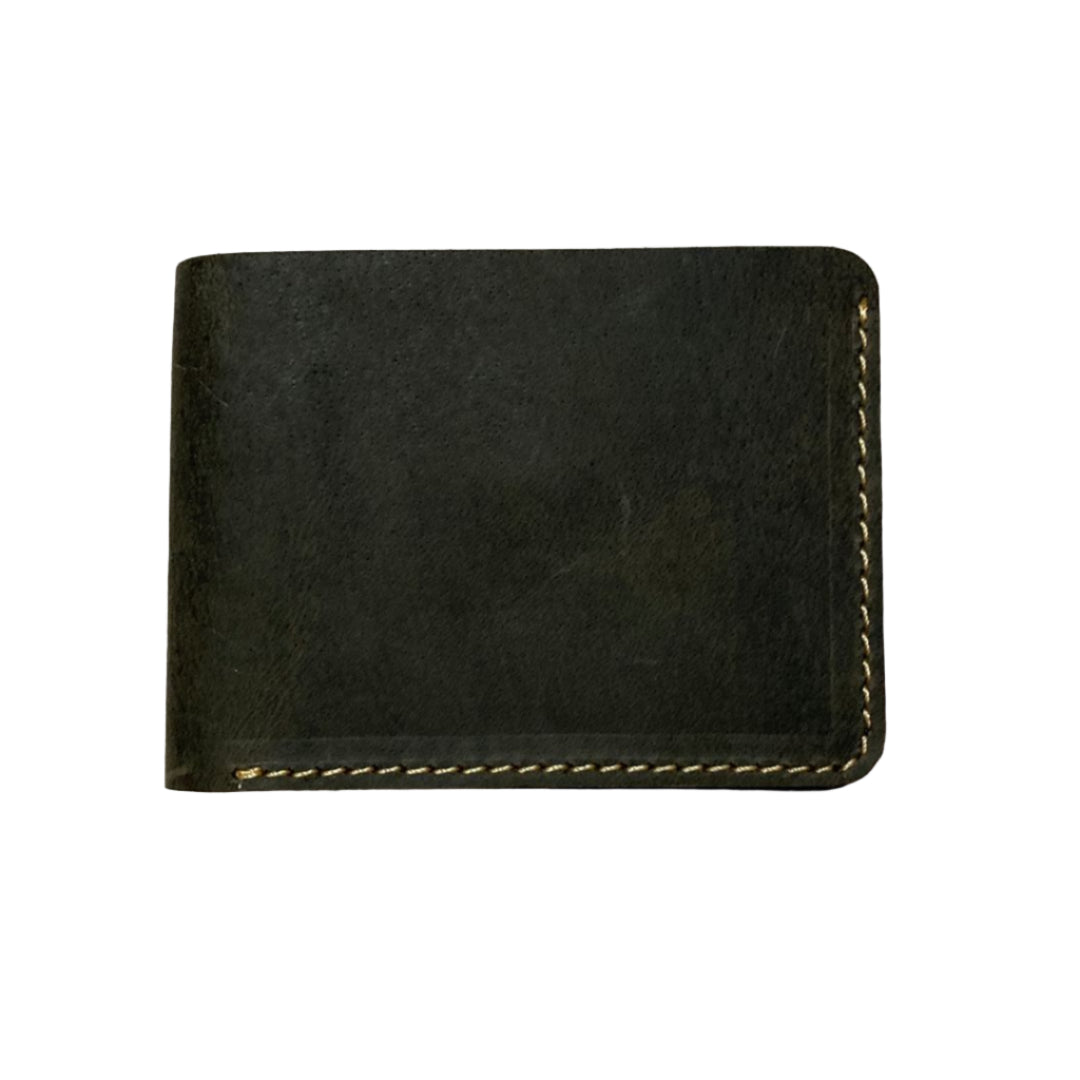 Leather Wallet Slim Bifold Design with Coin Pocket - Olive Green