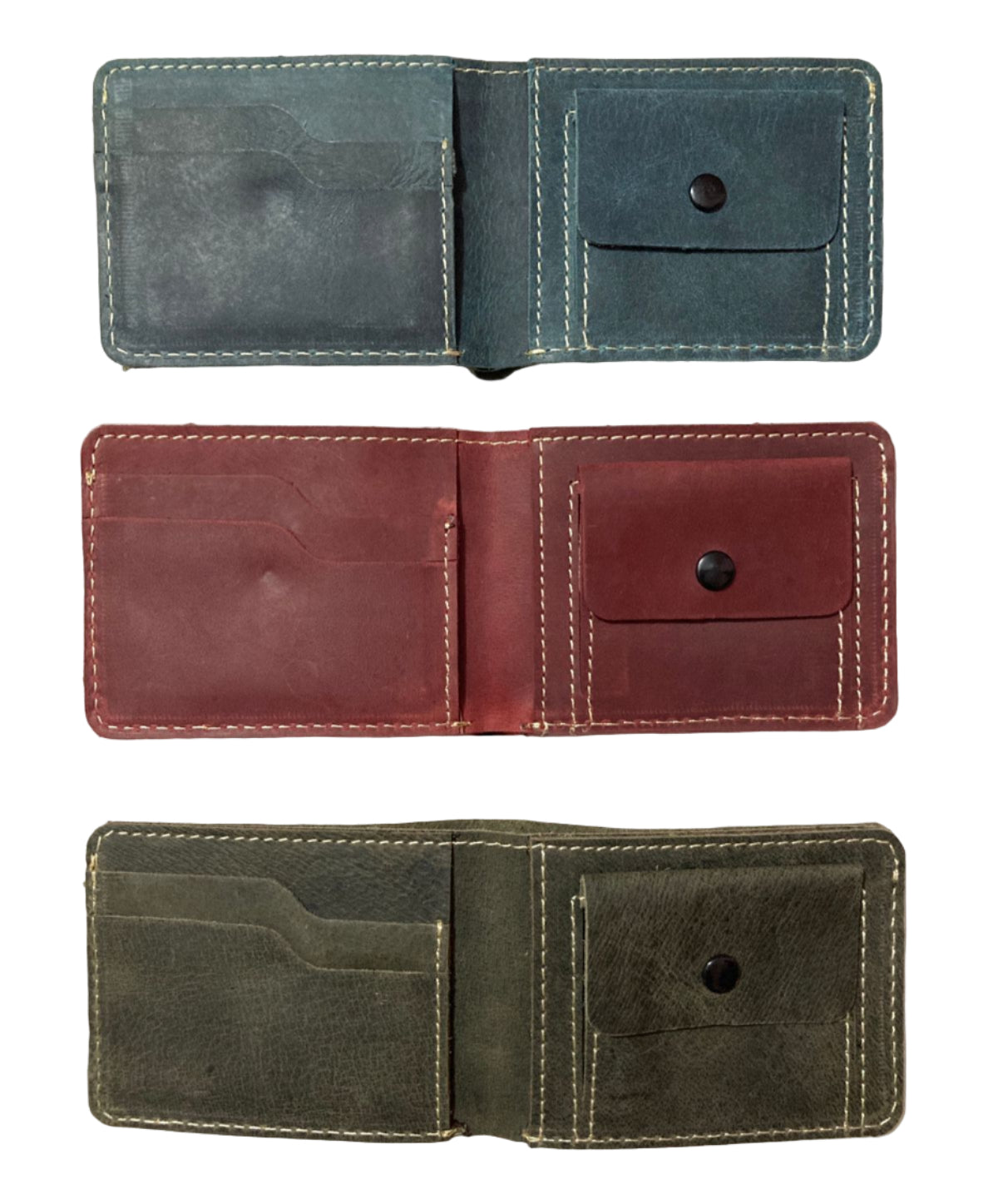Leather Wallet Slim Bifold Design with Coin Pocket - Olive Green
