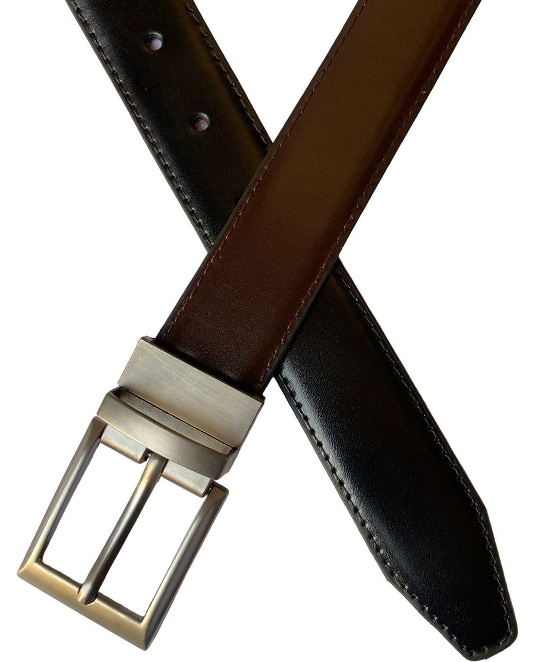 2-in-1 Double-Sided Laminated Leather Belt – Black & Dark Brown