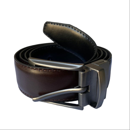 2-in-1 Double-Sided Laminated Leather Belt – Black & Dark Brown