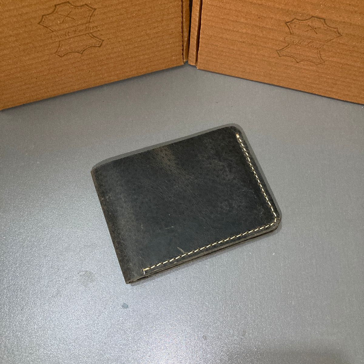 Charcoal Black Wallet Minimalist Genuine Leather Bifold Design