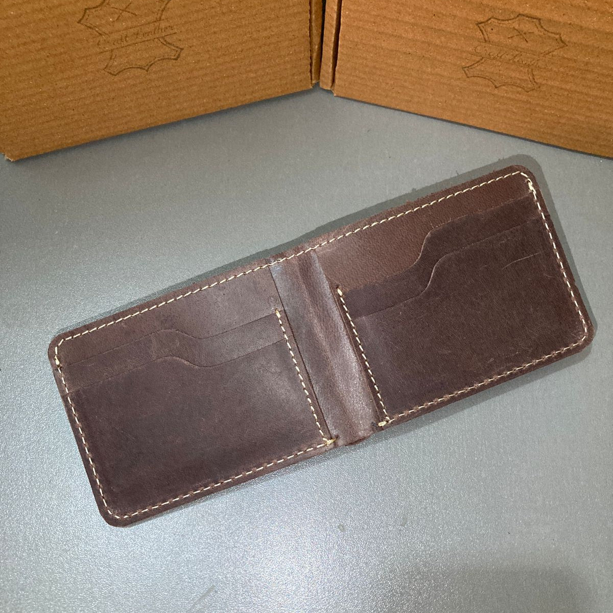 Brown Wallet Minimalist Genuine Leather Bifold Design