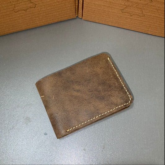 Vintage Tan Wallet Minimalist Genuine Leather Bifold Design